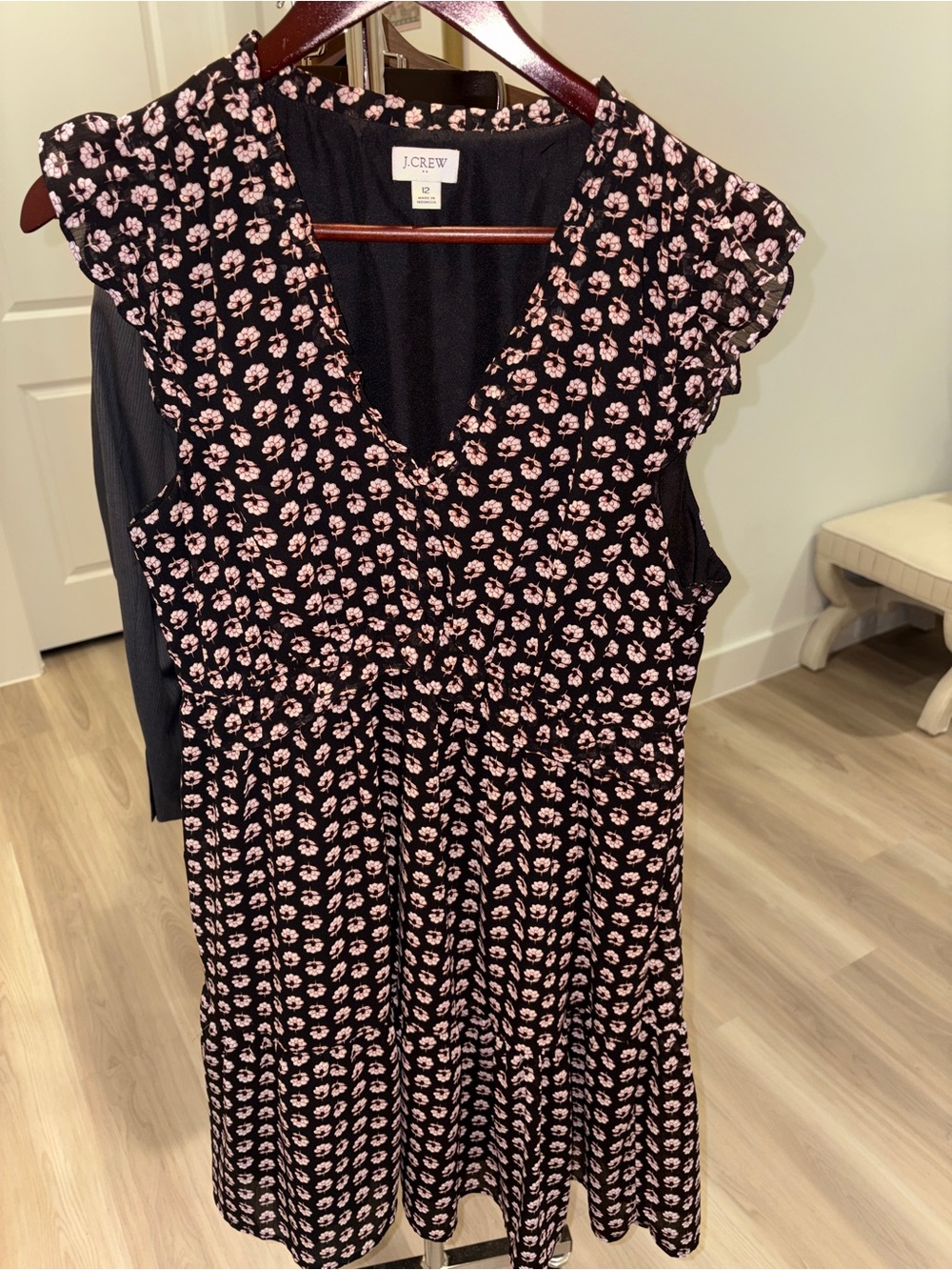 J Crew Factory Block Print Style Ruffle Sleeveless V Neck Dress Sz 12